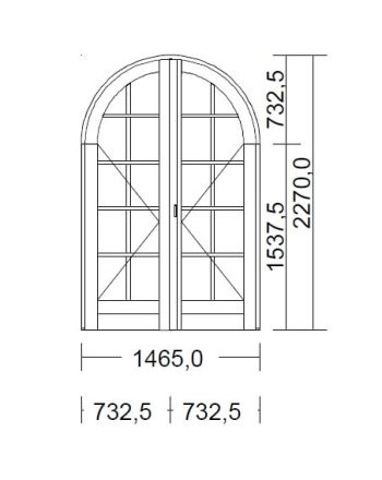 Porte Fenêtre Bois Cintrée Largeur 146,5  x Hauteur 227 cm 2 vantaux
