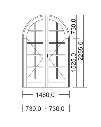 Porte Fenêtre Bois Cintrée Largeur 146  x Hauteur 225,5 cm 2 vantaux