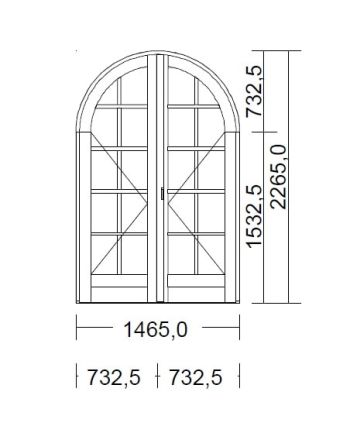 Porte Fenêtre Bois Cintrée Largeur 146,5  x Hauteur 226,5 cm 2 vantaux
