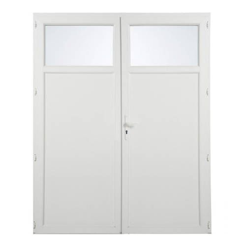 Porte de service PVC 2 vantaux ouverture à la française avec Oculus
