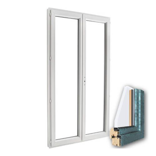 Porte fenêtre mixte BOIS/ALU 2 vantaux ouverture à la française avec pose