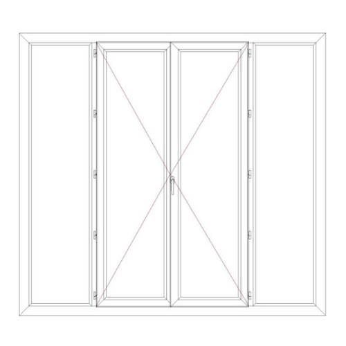 Porte fenêtre PVC 2 vantaux ouverture à la française avec un latéral fixe de chaque coté avec pose