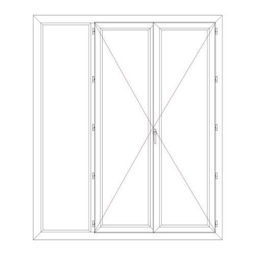 Porte fenêtre PVC EnR 2 vantaux ouverture à la française avec un latéral fixe