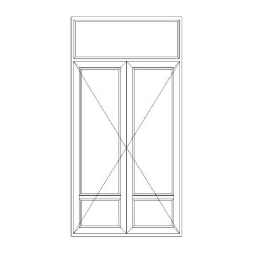 Porte fenêtre PVC 2 vantaux ouverture à la française soubassement avec imposte fixe avec pose