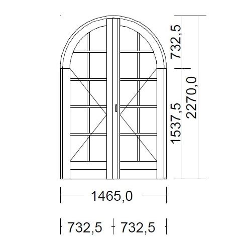 Porte Fenêtre Bois Cintrée Largeur 146,5  x Hauteur 227 cm 2 vantaux