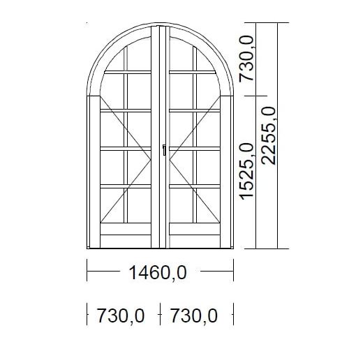 Porte Fenêtre Bois Cintrée Largeur 146  x Hauteur 225,5 cm 2 vantaux