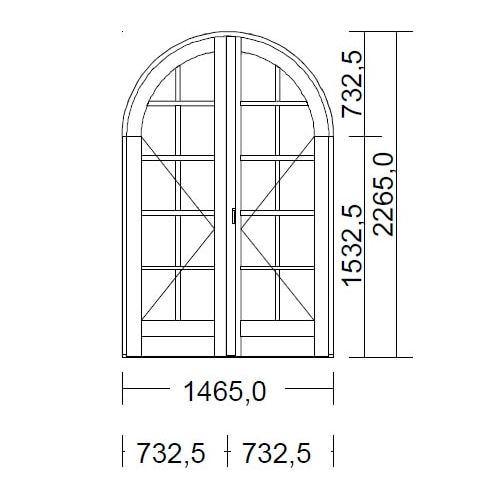 Porte Fenêtre Bois Cintrée Largeur 146,5  x Hauteur 226,5 cm 2 vantaux