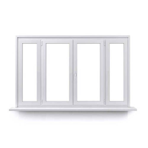 Fenêtre PVC 2 vantaux ouverture à la française avec un latéral fixe de chaque coté avec pose