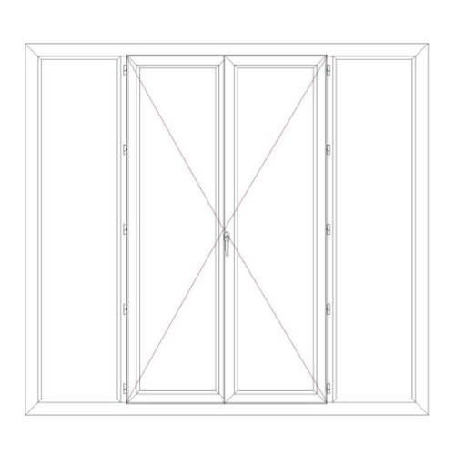 Porte fenêtre PVC 2 vantaux ouverture à la française avec un latéral fixe de chaque coté avec pose