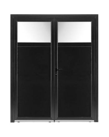 Porte de service ALU 2 vantaux ouverture à la française avec Oculus