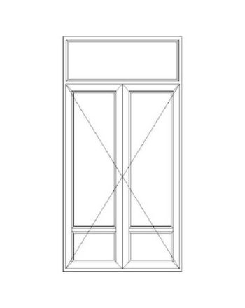 Porte fenêtre PVC 2 vantaux ouverture à la française soubassement avec imposte fixe