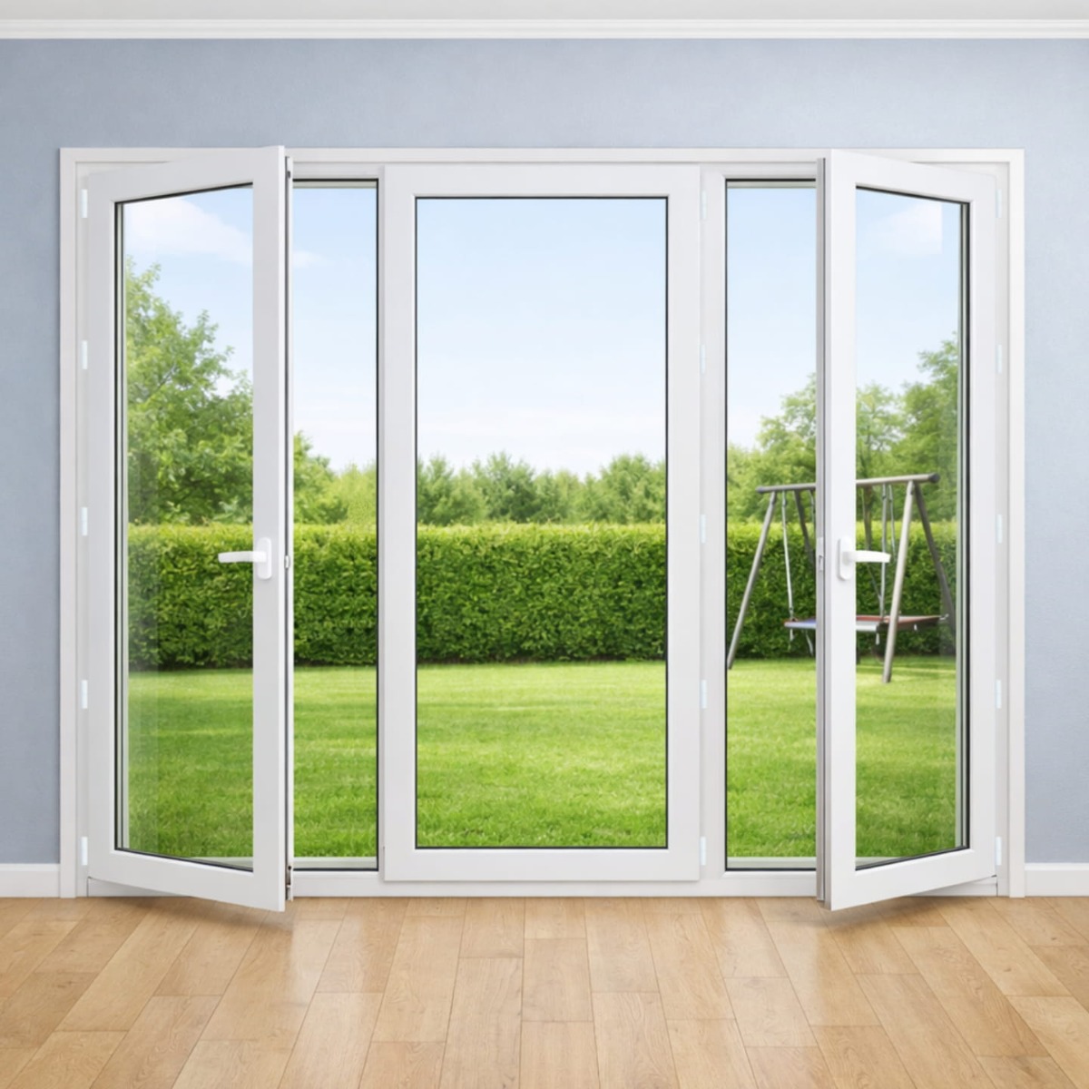 portes fenetre pvc blanc sur mesure 3 vantaux le roi de la fenetre